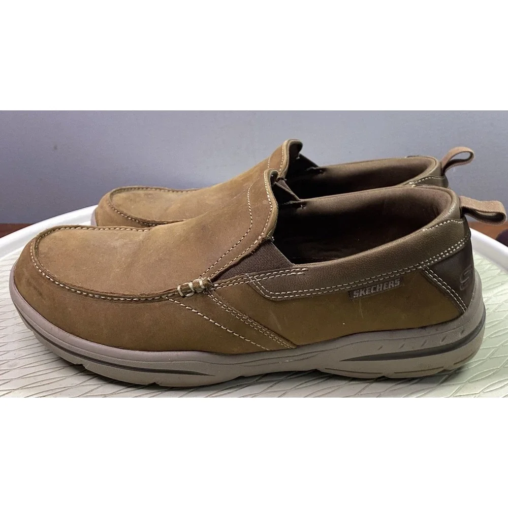 Skechers Men's Harper Forde Leather Loafers Comfort Slip On‎ Shoes Brown Sz. 9